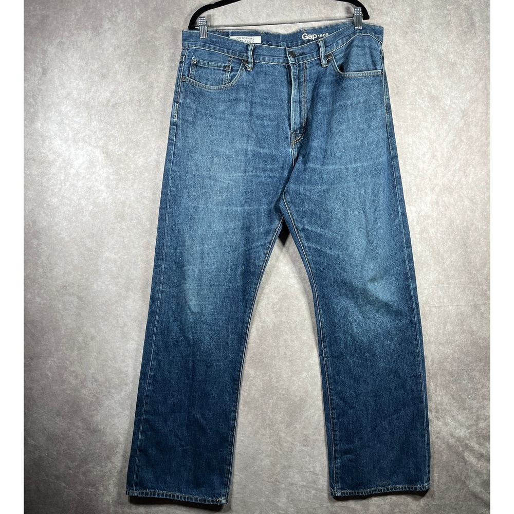 Gap 1969 Jeans Men 36X34 Blue Dark Wash Denim Original Relaxed Straight Everyday